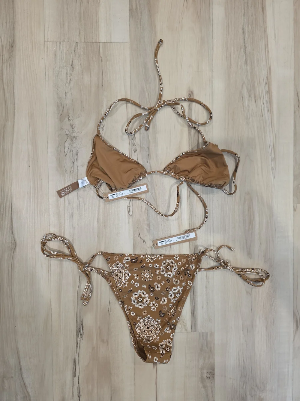 SKIMS Brown Floral Tie-Side Triangle Bikini Set
